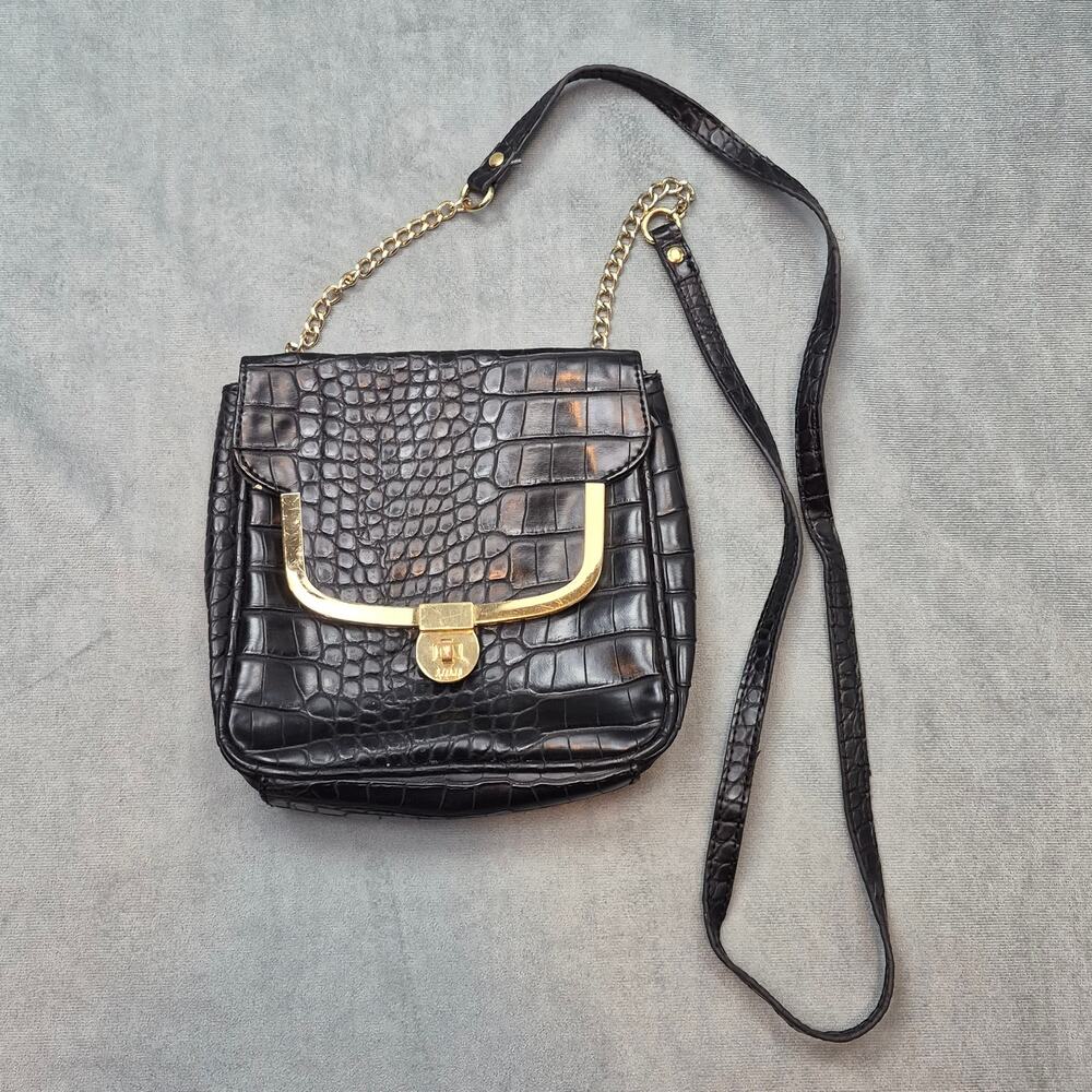 Lulu By Guinness Black Faux Croc Leather Crossbody Bag/Purse Clueless Preppy Y2K